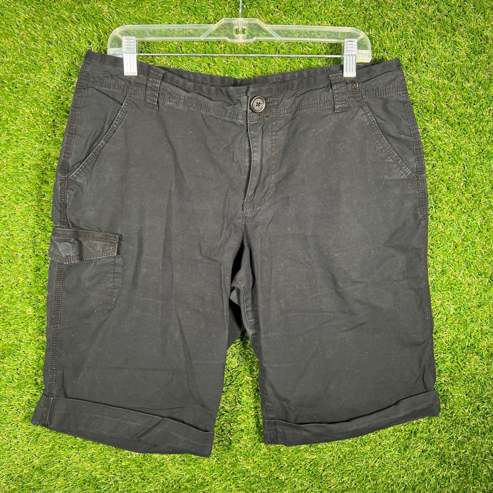 DKNY Jeans Womens Black Cargo Shorts Size 12 Cuffed Utility Mid Rise